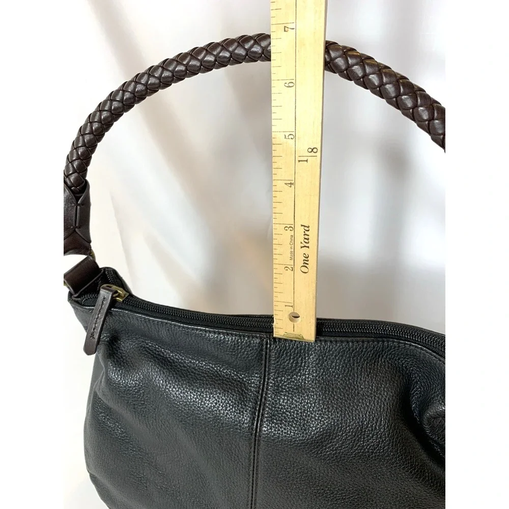 Tignanello Handbag Black Leather Hobo Shoulder‎ Purse Brown Trim Western Braided